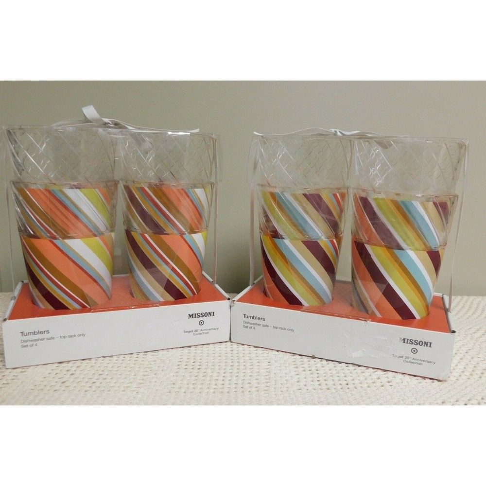 Missoni for Target Multicolor Stripe Plastic Tumblers 20th Anniversary NIP 8 pcs